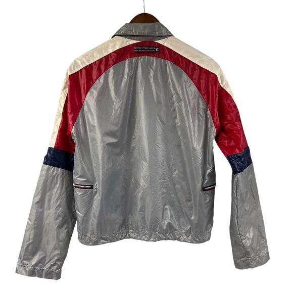 Tommy Jeans Jacket Unlined Windbreaker Large Vintage Silver Blue Red Nylon - Picture 7 of 8